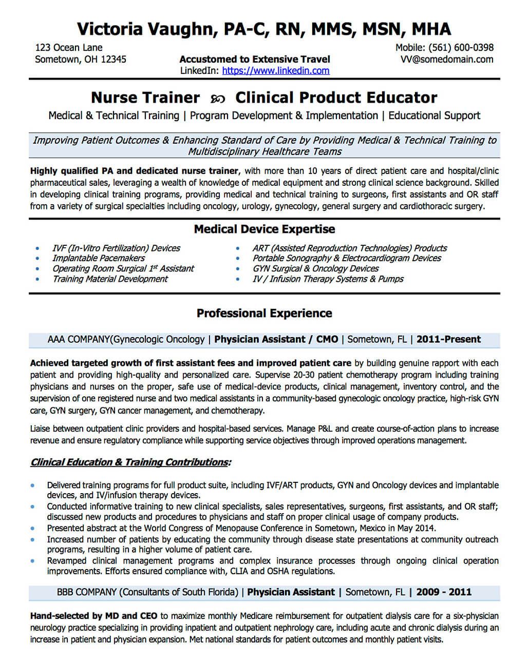 4 Transition Resume from Nurse to Clinical Trainer